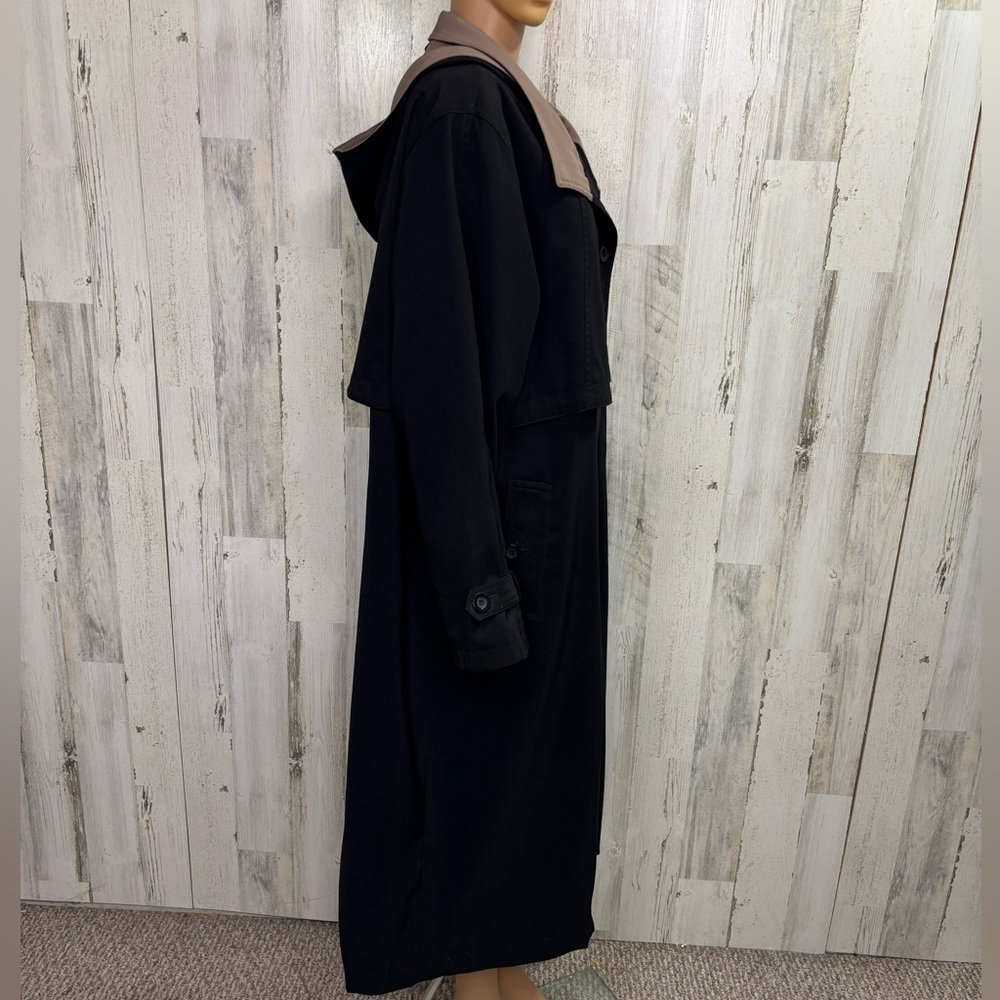 Charles‎ Klein Black Trench Coat with Tan Collar - Picture 8 of 11